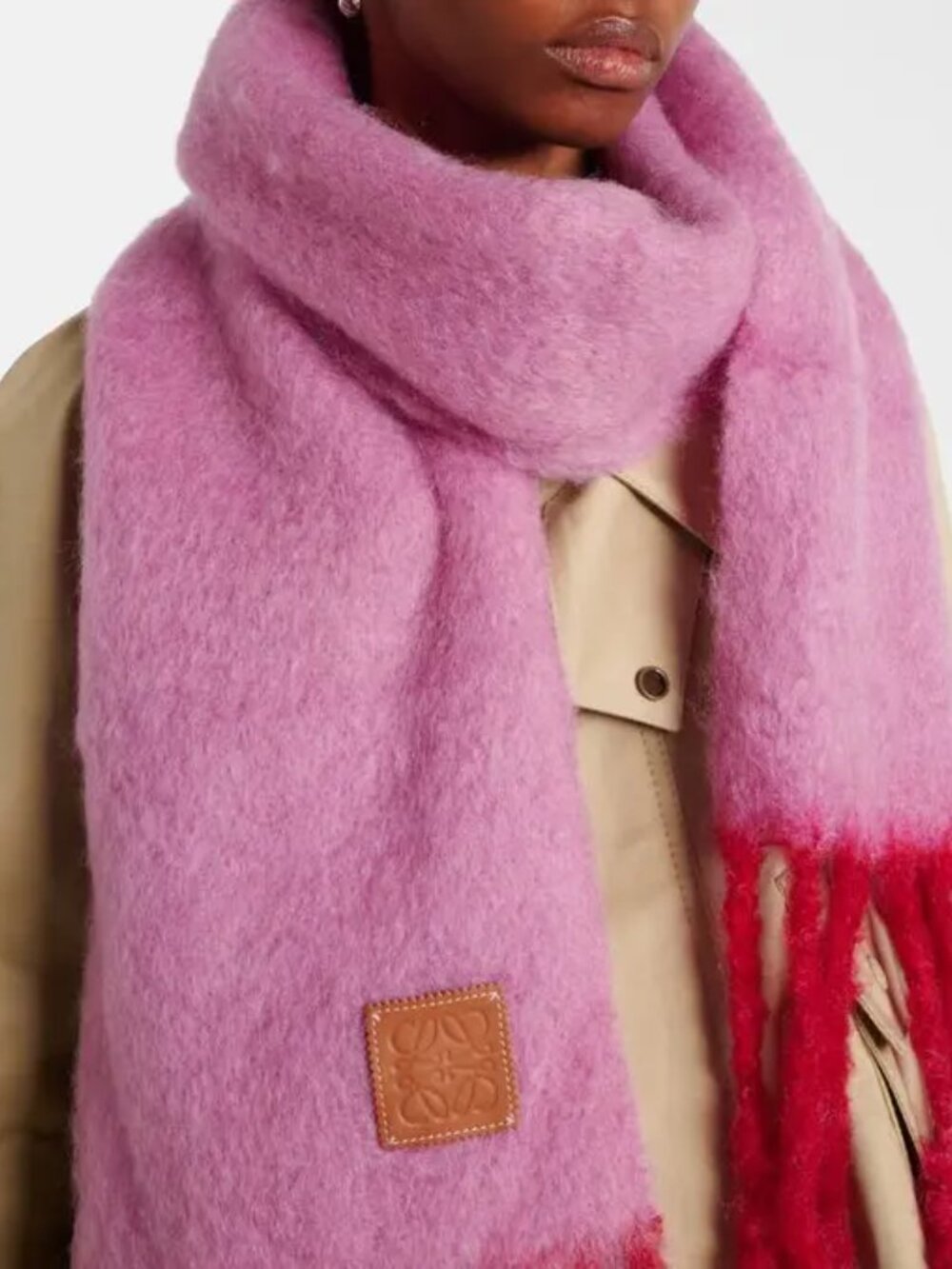 Loewe Pink Mohair-blend Scarf | Fringed & Leather-trimmed - Picture 11 of 12